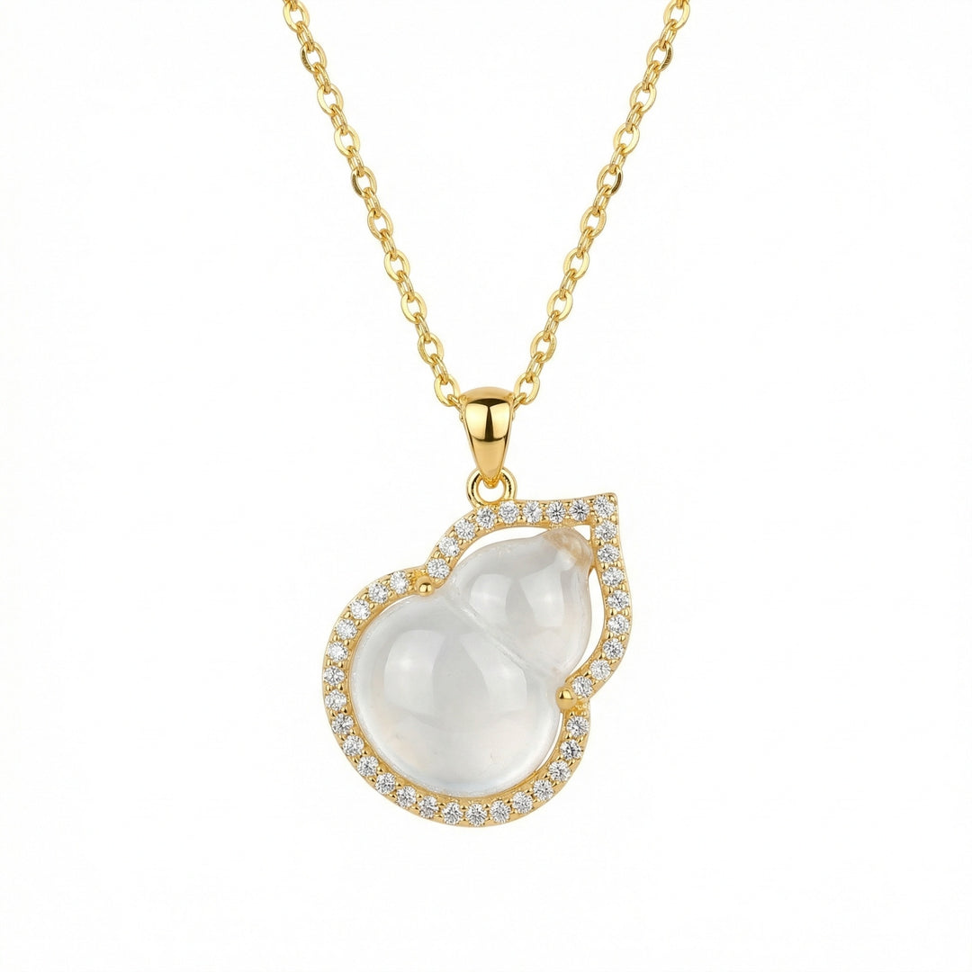 ✨ 925 Sterling Silver Shimmering Gourd-Shaped Moonstone Pendant Necklace with Crystal Halo ✨