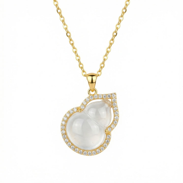 ✨ 925 Sterling Silver Shimmering Gourd-Shaped Moonstone Pendant Necklace with Crystal Halo ✨