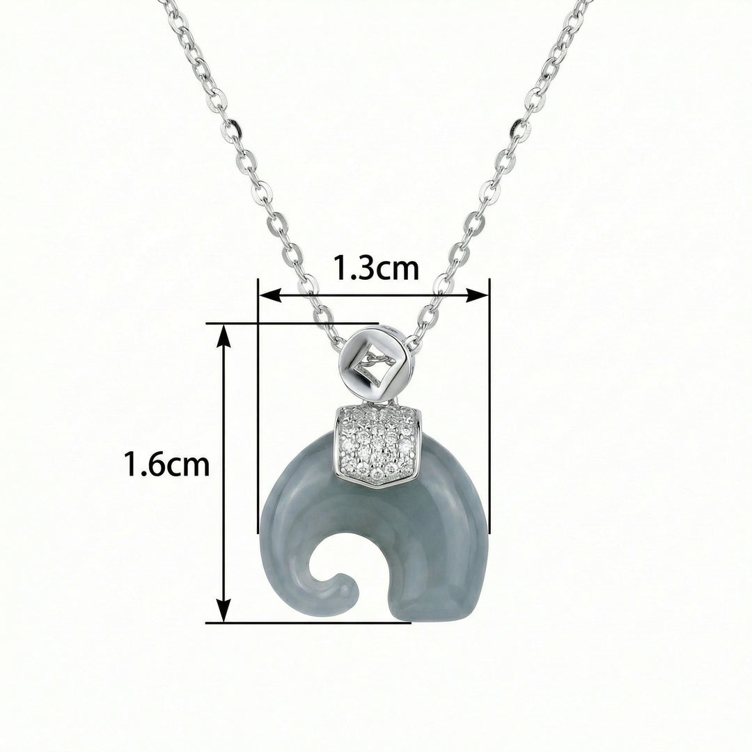925 Sterling Silver Grey Jade Elephant Pendant Necklace with Sparkling Accents