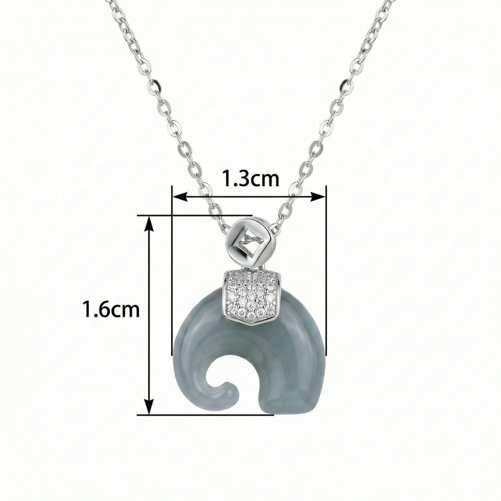 925 Sterling Silver Grey Jade Elephant Pendant Necklace with Sparkling Accents