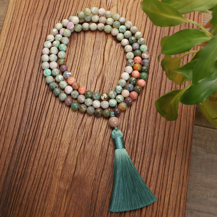 108 Natural Stone Tassel Necklace – Indian Agate Bohemian Style