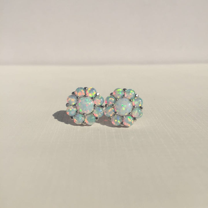 S925 Sterling Silver Opal Flower Earrings – Elegant Floral Stud Jewelry