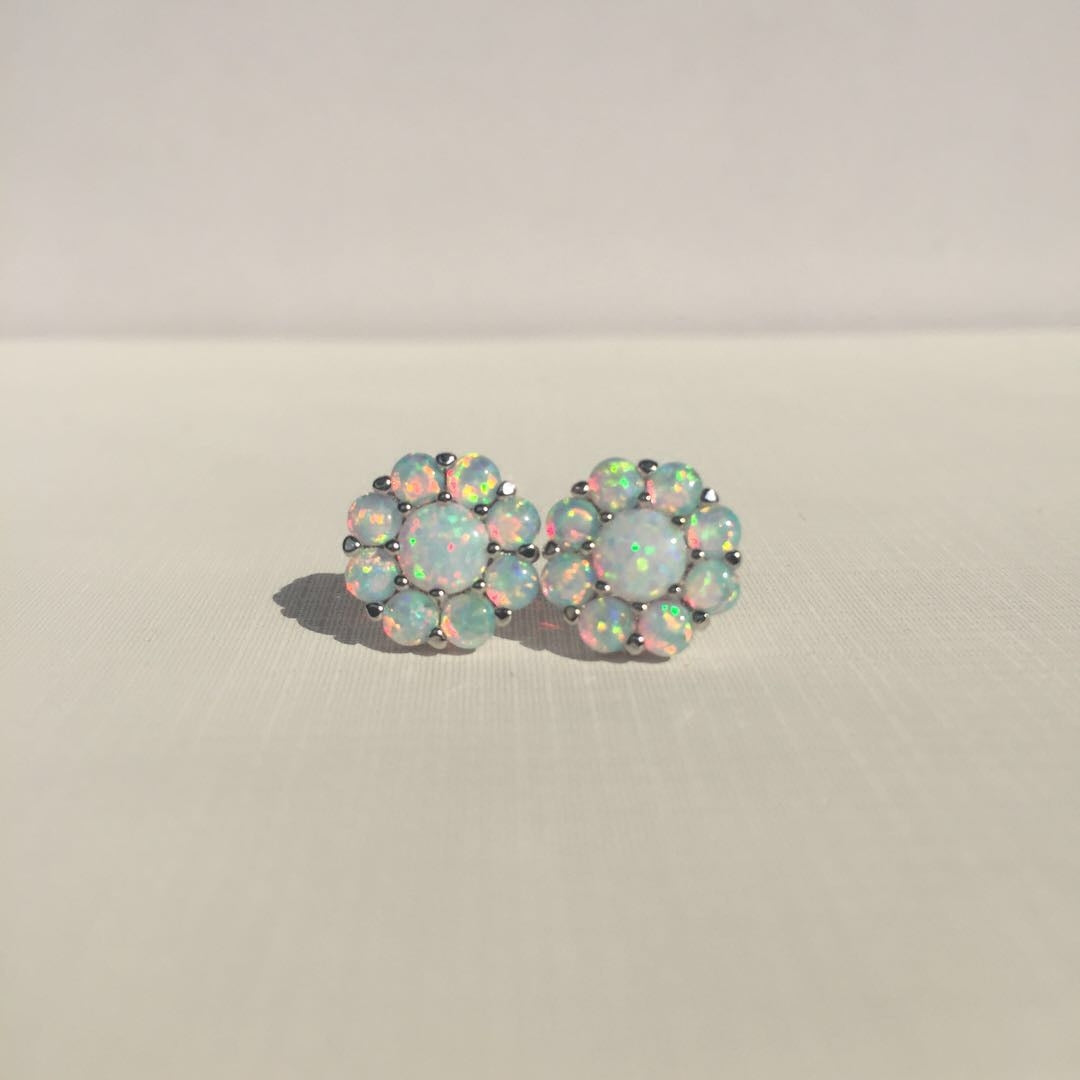 S925 Sterling Silver Opal Flower Earrings – Elegant Floral Stud Jewelry