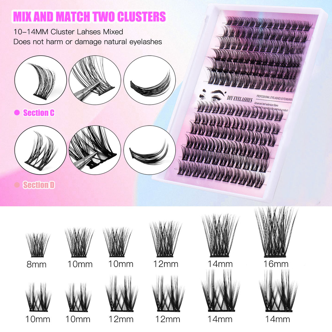 👁️✨ 12 Rows of 150 Segmented Cluster Lashes – Individual False Eyelash Extensions