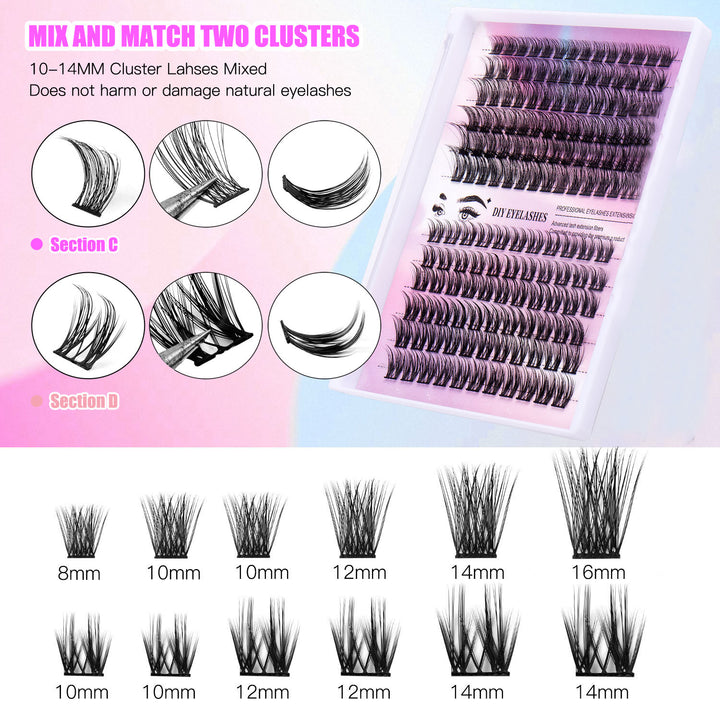 👁️✨ 12 Rows of 150 Segmented Cluster Lashes – Individual False Eyelash Extensions