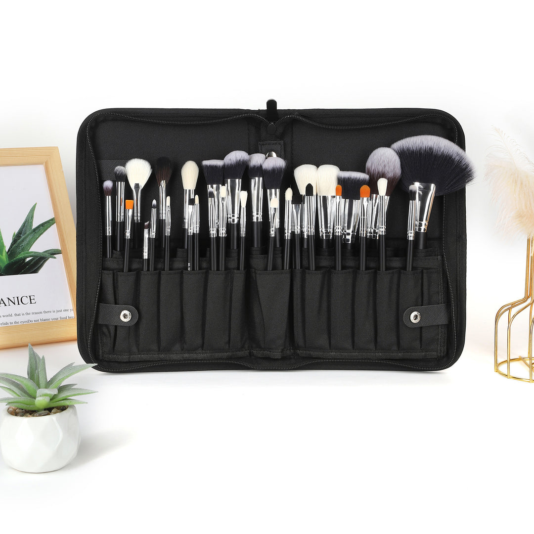 🖌️ 32-Piece Professional Makeup Brush Set – Wooden Handle Brushes with Leather Storage Bag 💄✨