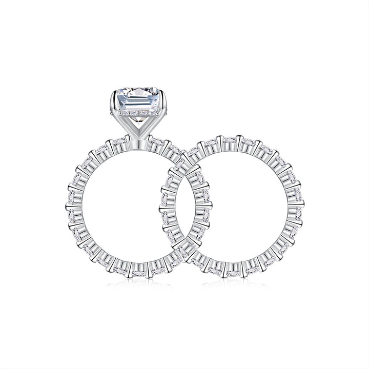 💍 Octagonal Moissanite Double Ring Set – Platinum-Plated S925 Silver (8×14 mm) 💍