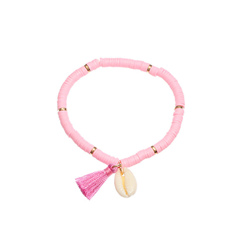 Bohemian Ethnic Shell Tassel Bracelet – Soft Clay Colorful Design