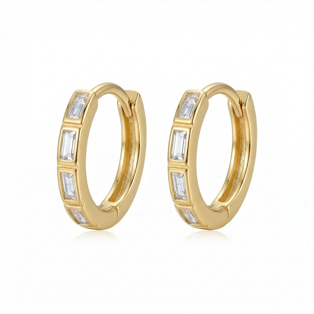 ✨ 925 Sterling Silver Baguette Cut Stone Huggie Hoop Earrings ✨