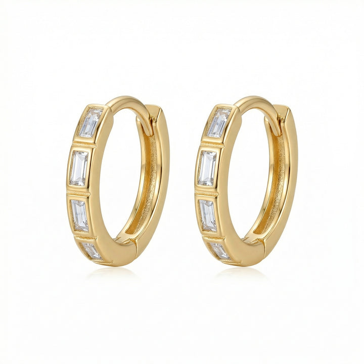 ✨ 925 Sterling Silver Baguette Cut Stone Huggie Hoop Earrings ✨