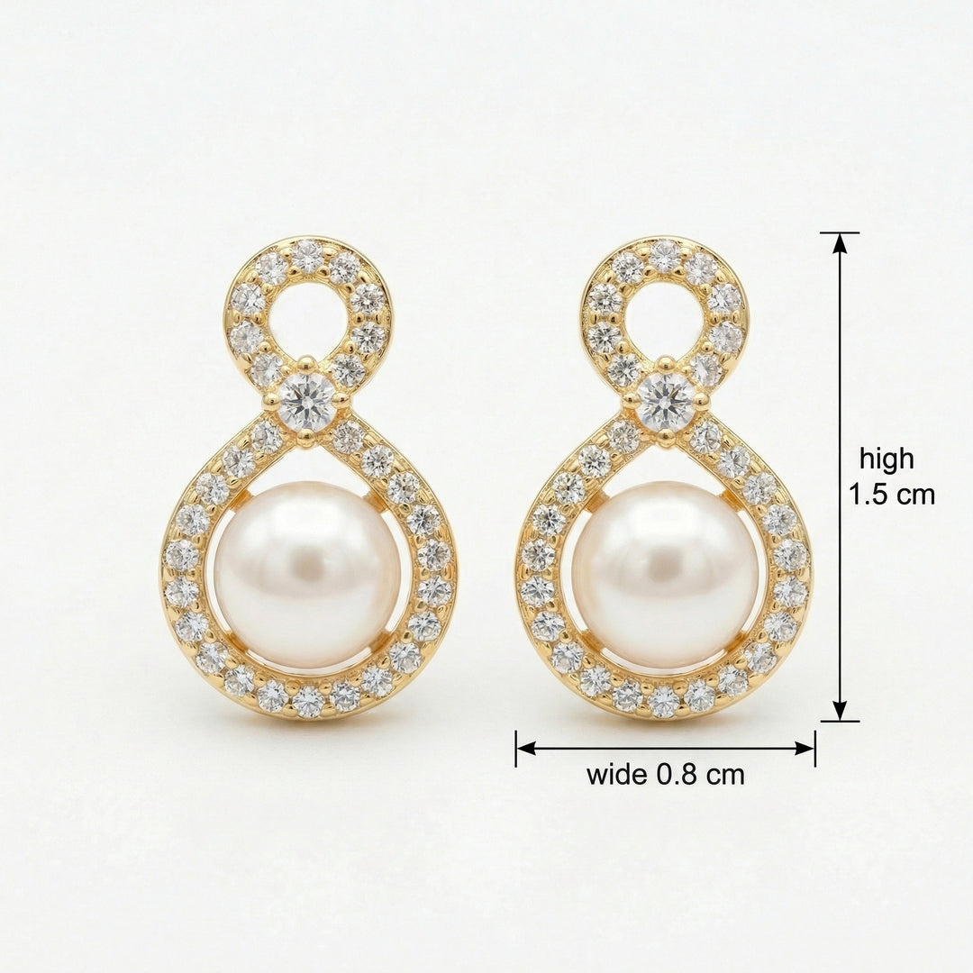 ✨ 925 Sterling Silver Pearl & Diamond Infinity Figure-Eight Stud Earrings ✨