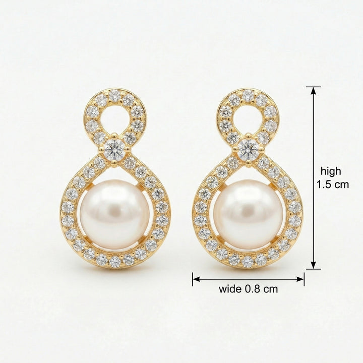 ✨ 925 Sterling Silver Pearl & Diamond Infinity Figure-Eight Stud Earrings ✨