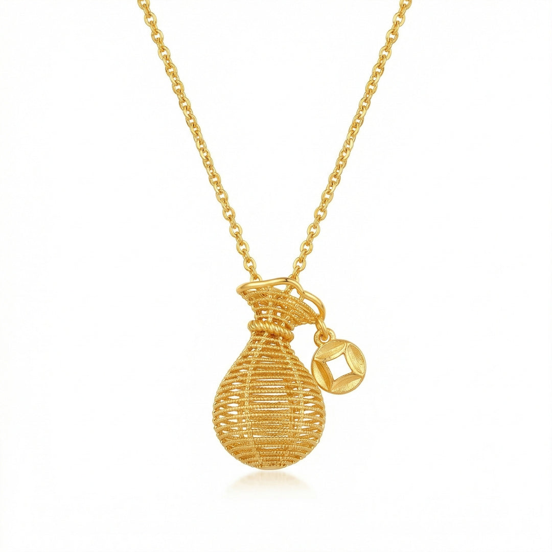 ✨ 925 Sterling Silver Wealth Bag Necklace with Coin Charm – Symbol of Prosperity ✨