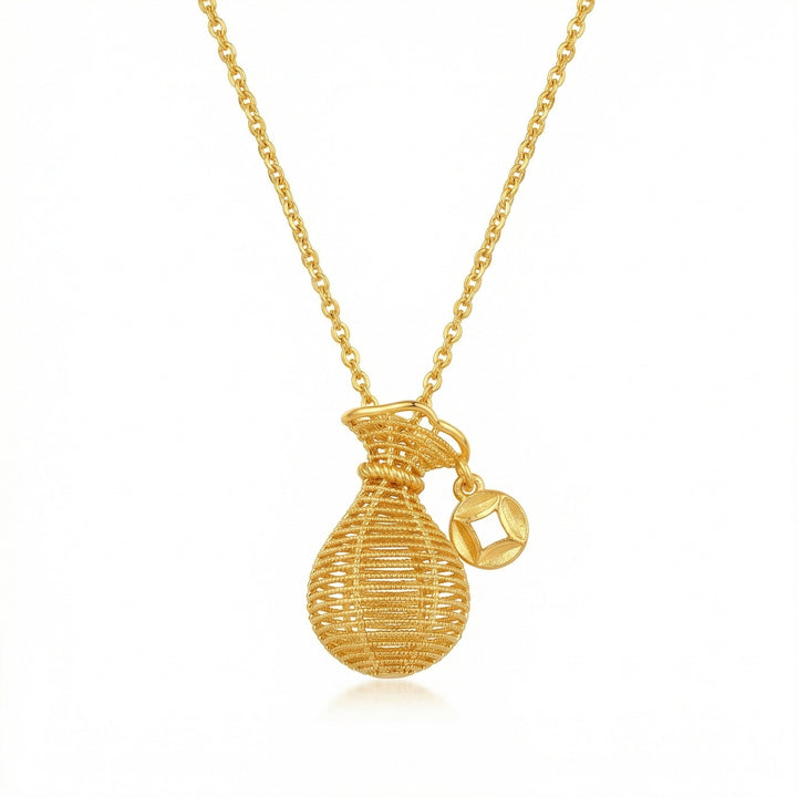 ✨ 925 Sterling Silver Wealth Bag Necklace with Coin Charm – Symbol of Prosperity ✨