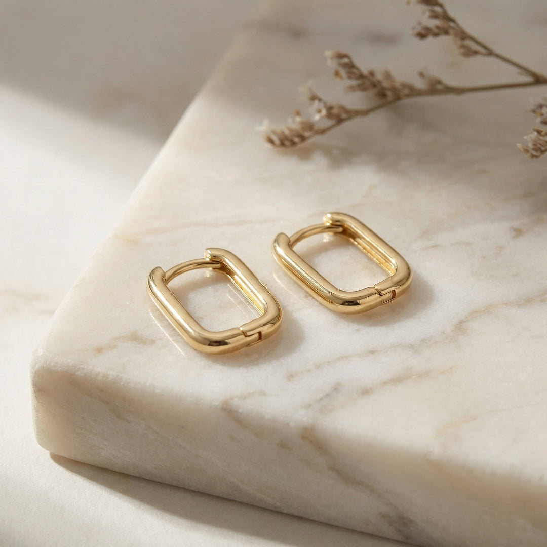 ✨ 925 Sterling Silver Rectangular Huggie Hoop Earrings – Minimalist Geometric Design ✨