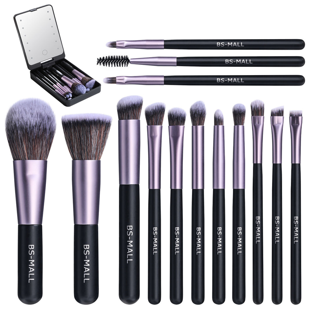 ✨ Rechargeable Luminous Mirror 14-Piece Makeup Brush Set 💄🔆