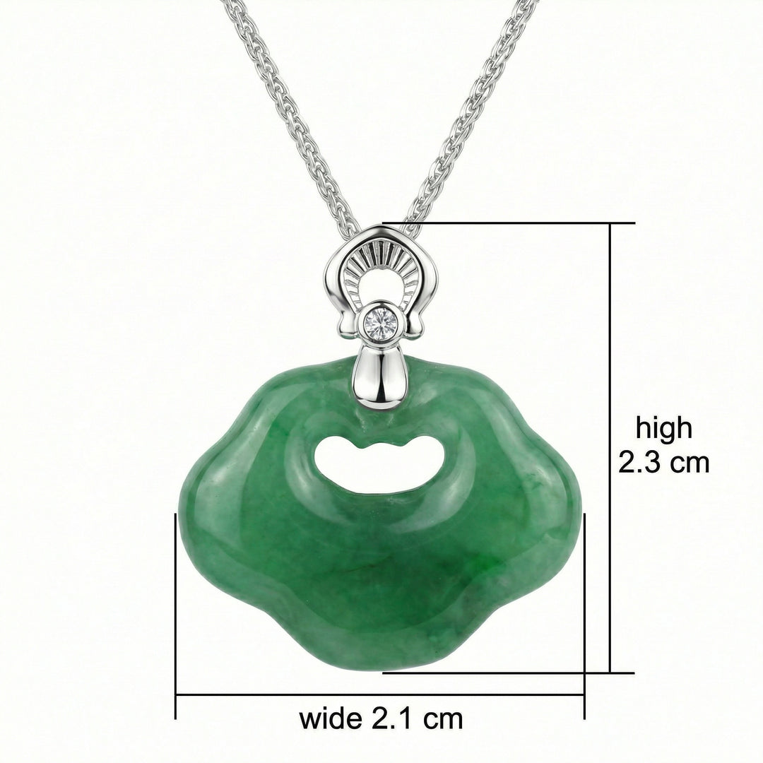 925 Sterling Silver Green Jade Longevity Lock Pendant Necklace – Diamond Accent Elegance