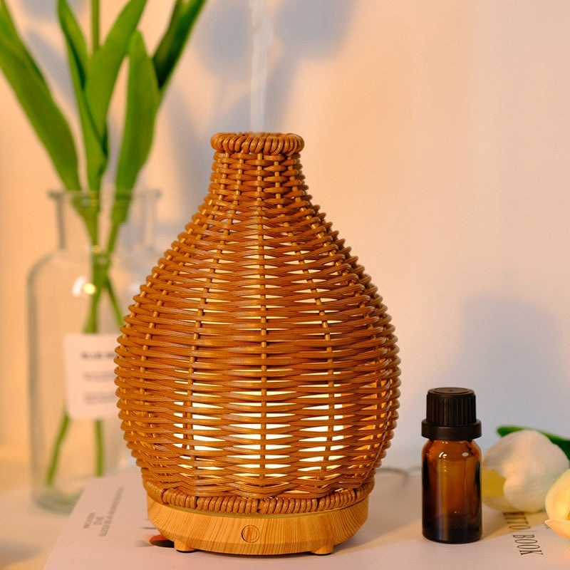 🌿💧 Rattan Domestic Aromatherapy Humidifier | Vase-Style Ultrasonic Desk Diffuser ✨