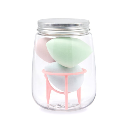 🥚💄 3+1 Makeup Sponge Set – Beauty Egg Cotton Puff Kit with Holder & Bottle