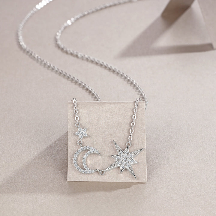 Luxury Minimalist Moon & Star Moissanite Pendant Necklace – Gold-Plated S925 Silver