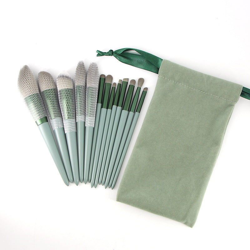 ✨ Green Wooden Handle Quick-Drying Soft Fur Makeup Brush Set 💄🌿