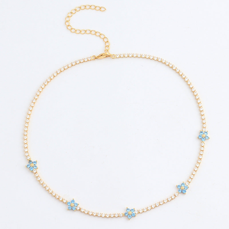 Women’s Flower Zircon Necklace – Micro-Pavé Floral Pendant Chain