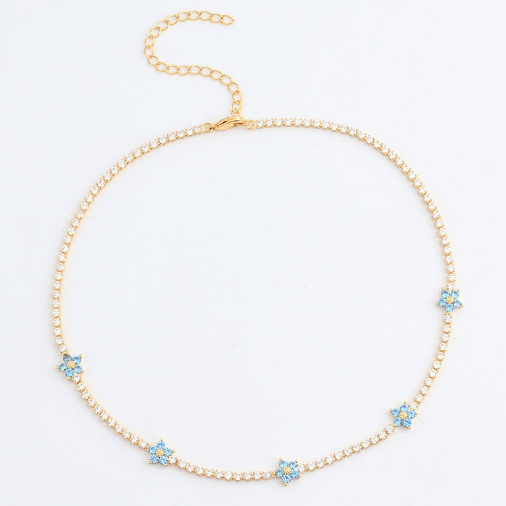 Women’s Flower Zircon Necklace – Micro-Pavé Floral Pendant Chain
