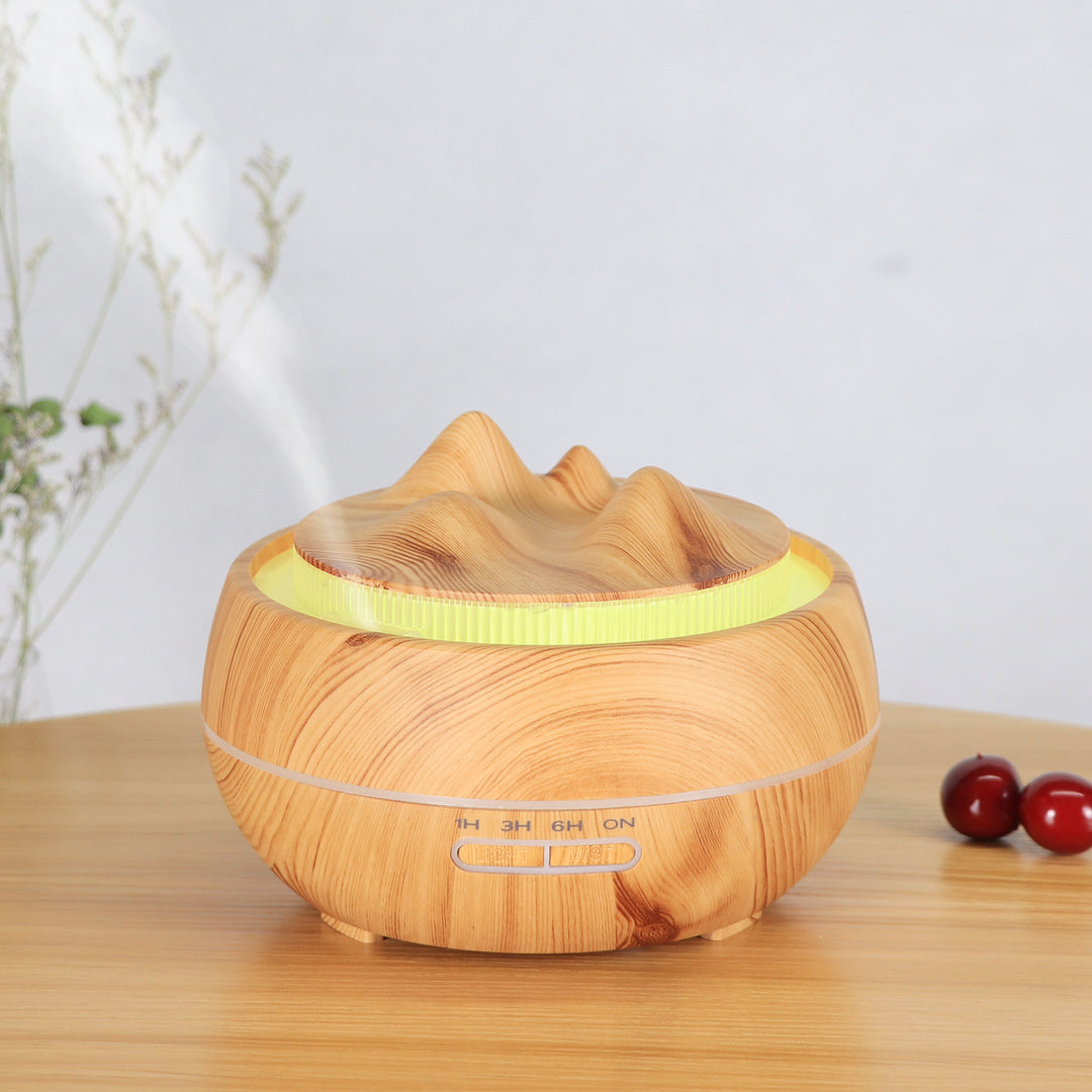 🌿💧 Wood Grain Aromatherapy Humidifier | LED Vase Diffuser 🌙✨