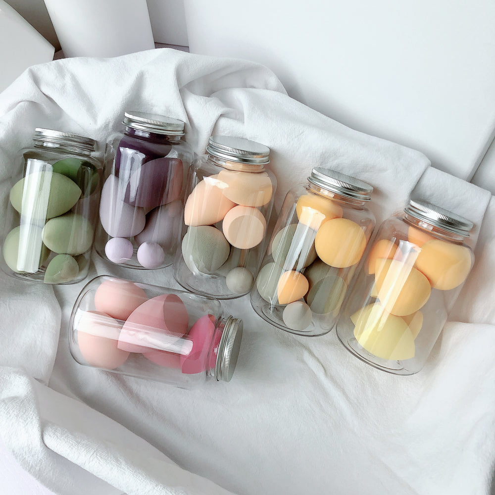 🥚💄 Set of 7 Beauty Egg Sponge Kit – Wet & Dry Makeup Blending Set with Storage Jar