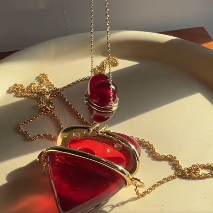Women’s Openwork Vintage Red Heart Sweater Chain – Minimalist Long Necklace