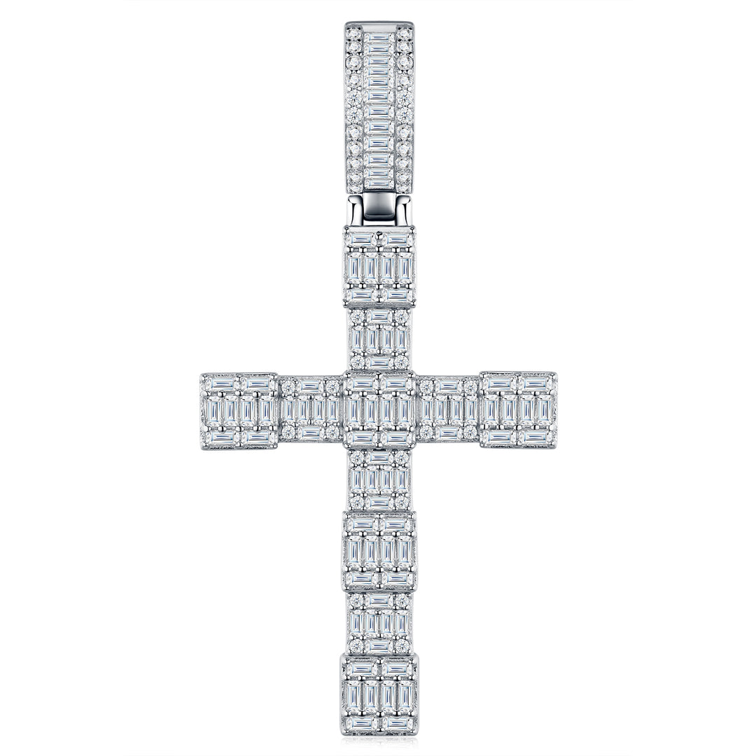 ✨ 925 Sterling Silver Luxury Moissanite Cross Pendant Necklace – Platinum-Plated Statement Piece ✨