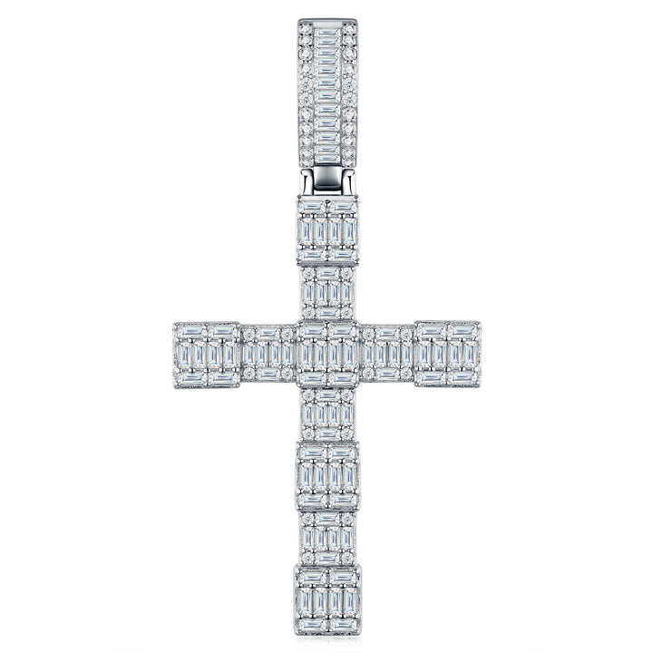 ✨ 925 Sterling Silver Luxury Moissanite Cross Pendant Necklace – Platinum-Plated Statement Piece ✨