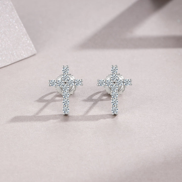 Cross Luxury Minimalist Moissanite Earring Set – Platinum-Plated S925 Silver, GRA Certified
