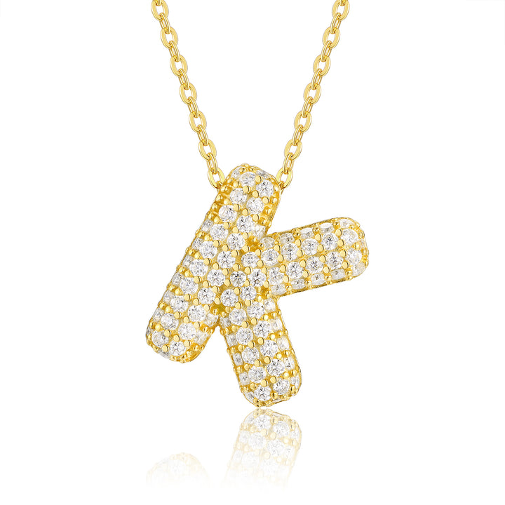 ✨ S925 Gold-Plated Bubble Letter K Moissanite Pendant Necklace ✨