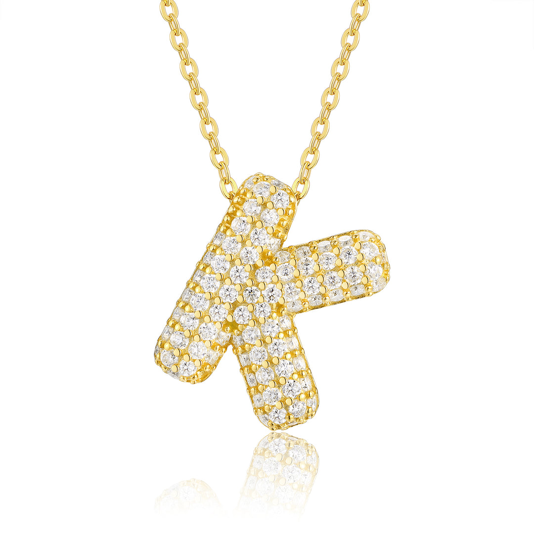 ✨ S925 Gold-Plated Bubble Letter K Moissanite Pendant Necklace ✨