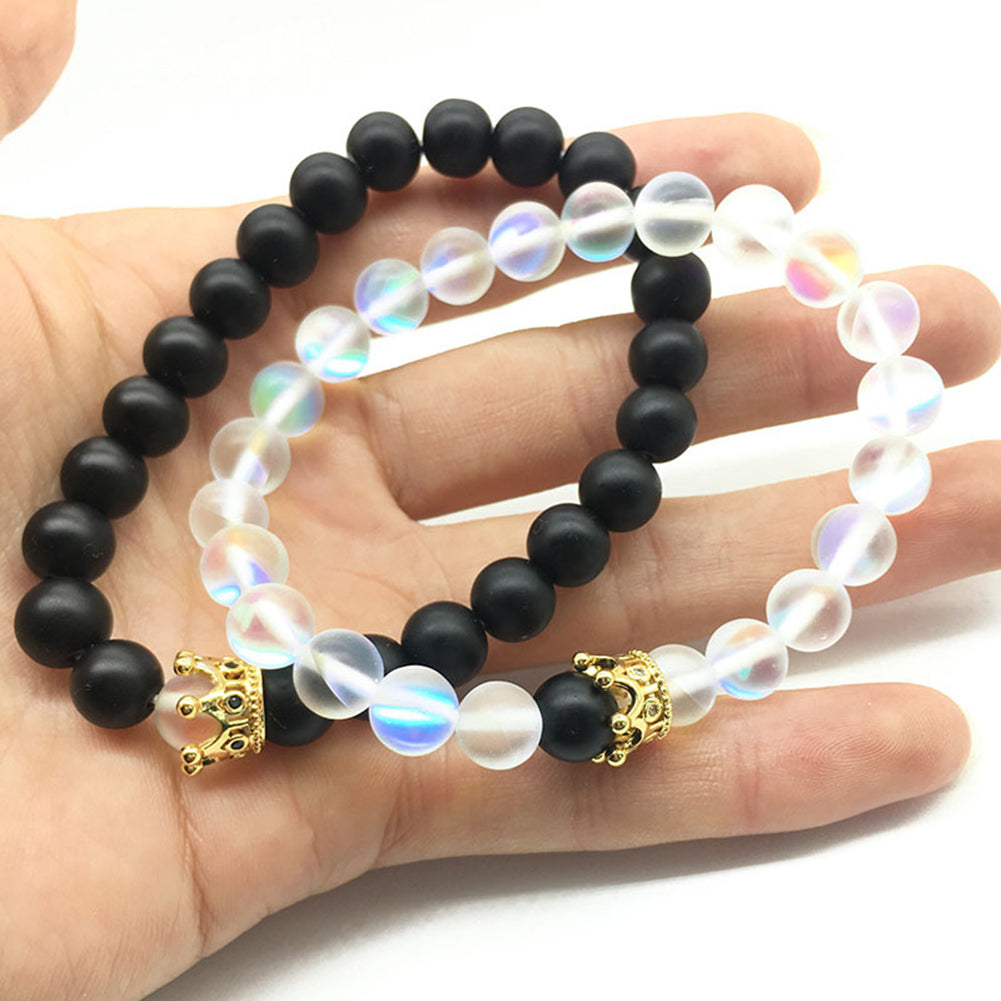 Crown Couple Glass Bead Bracelet
