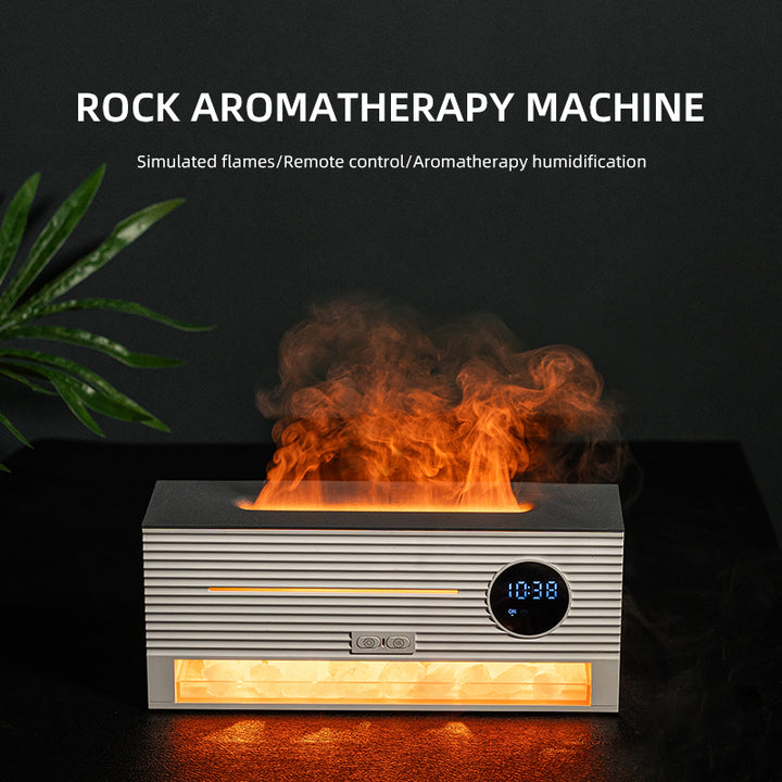 🔥🧂 Salt Rock Flame Humidifier | Clock Display Aroma Diffuser with Remote ✨