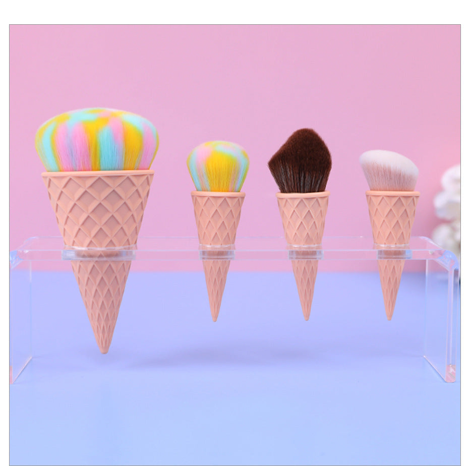 ✨ Ice Cream Cute Fiber Hair Makeup Brush Set — 4-Piece Beauty Tools 🍦💄