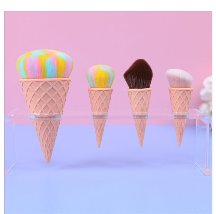 ✨ Ice Cream Cute Fiber Hair Makeup Brush Set — 4-Piece Beauty Tools 🍦💄