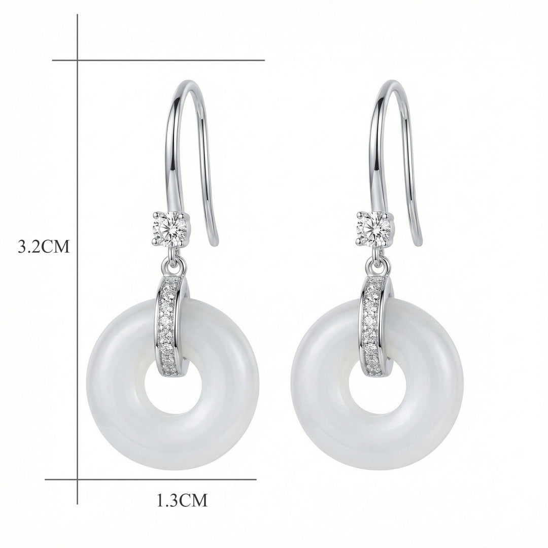 925 Sterling Silver Elegant White Round Stone Drop Earrings with Polished Silver and Brilliant Accents
