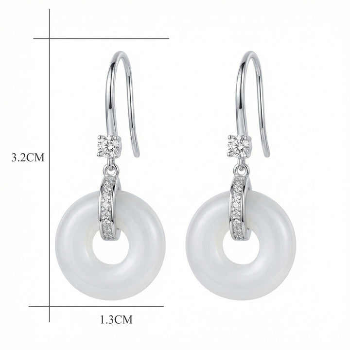 925 Sterling Silver Elegant White Round Stone Drop Earrings with Polished Silver and Brilliant Accents