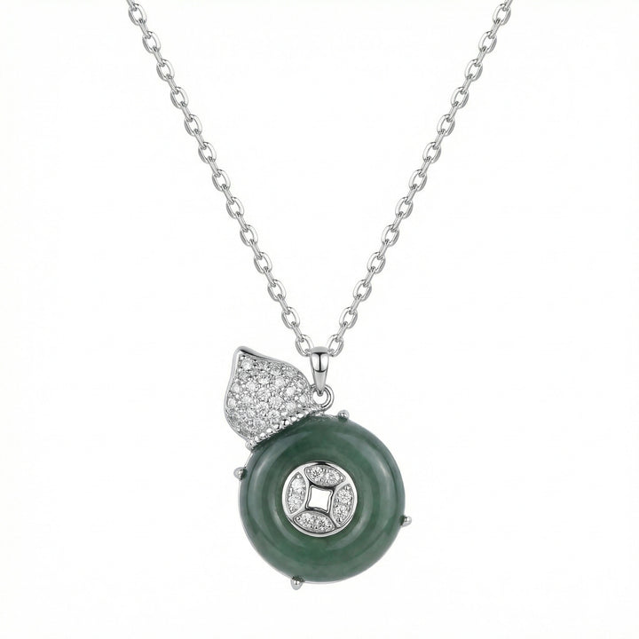 925 Sterling Silver Elegant Green Jade Hulu Gourd Pendant Necklace with Pavé Crystal Accents