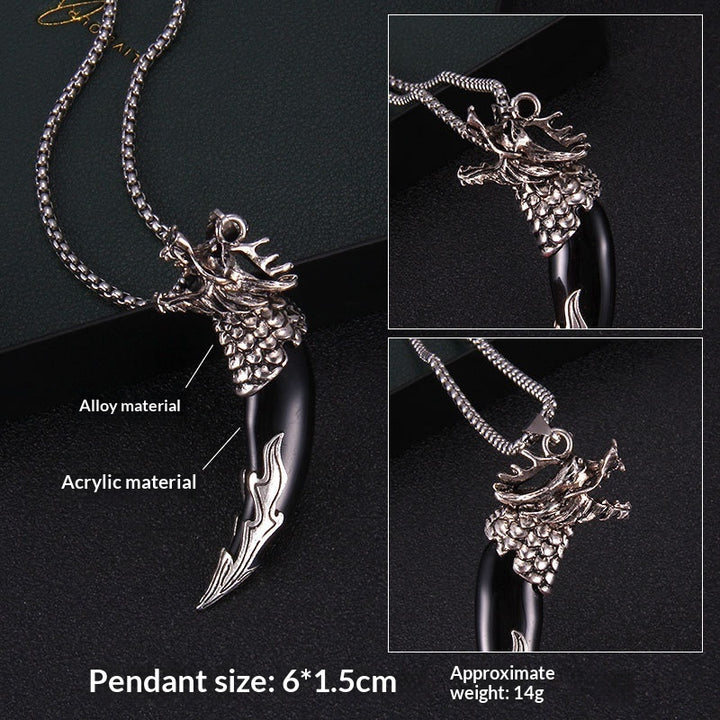 Bold Wolf Tooth & Dragon Head Necklace – Stainless Steel Pendant Jewelry