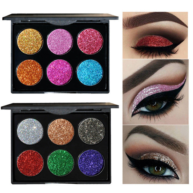 ✨ Sequin Eyeshadow Palette – 6 Color Glitter & Matte Travel Makeup Kit 💄