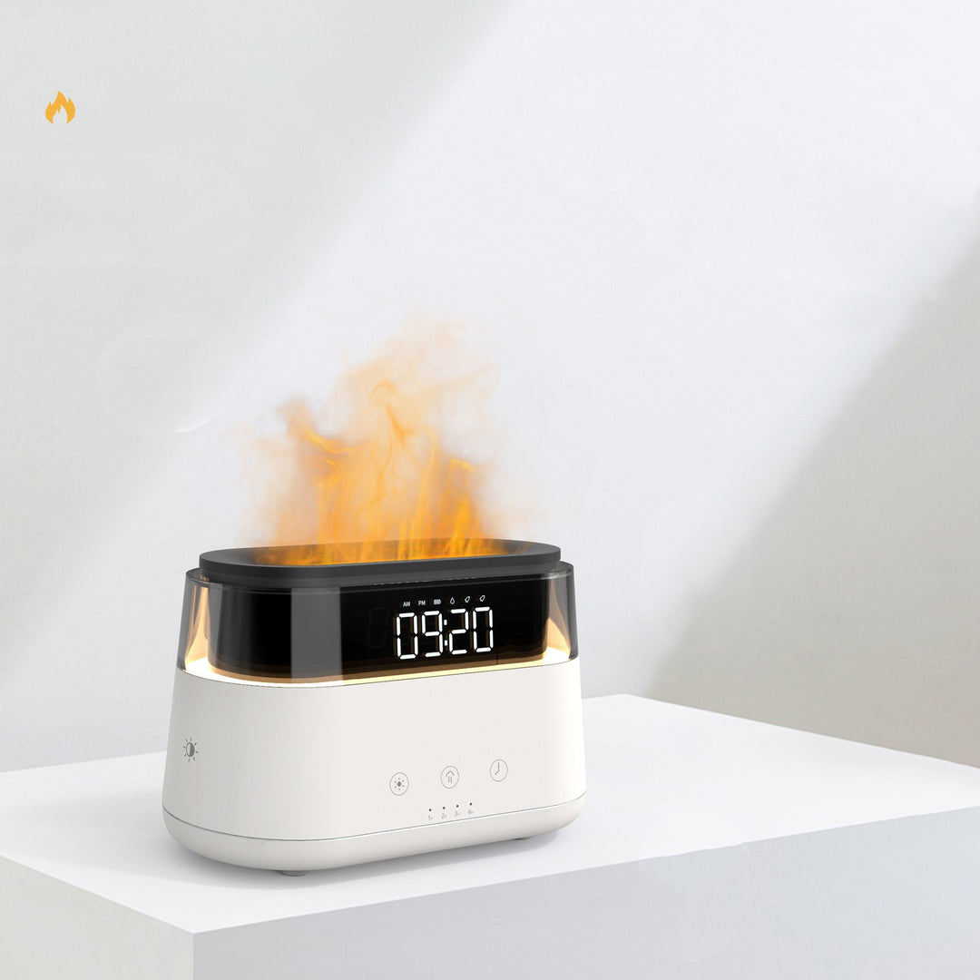 🔥🕰️ Flame Humidifier with Clock | Smart Aromatherapy Night Light