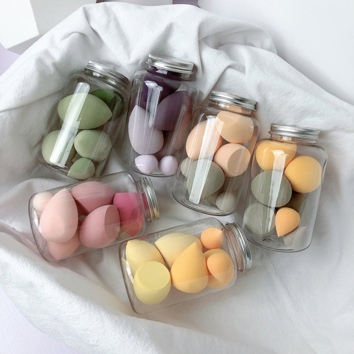 🥚💄 Set of 7 Beauty Egg Sponge Kit – Wet & Dry Makeup Blending Set with Storage Jar