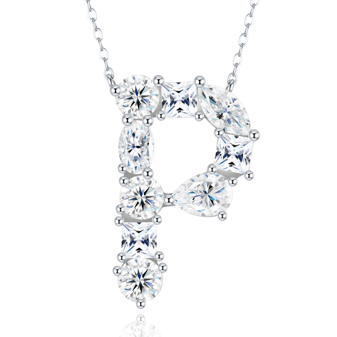 💎 Bubble Letter P Pendant Necklace – Platinum & Gold-Plated S925 Silver with Moissanite 💎