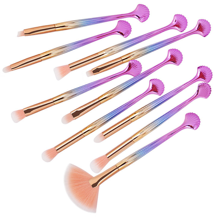 ✨ Shell Makeup Brush Set — 10-Piece Purple Bristle Beauty Kit 💜🐚