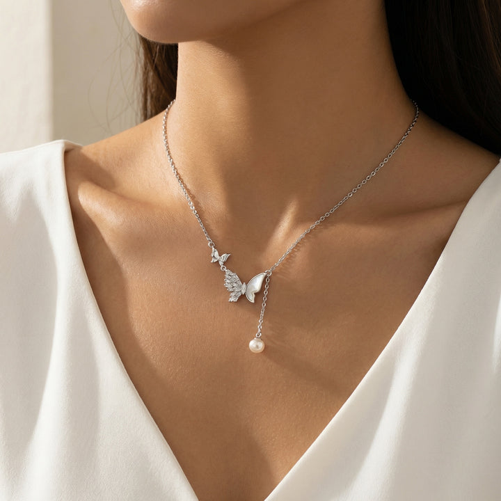 🦋 925 Sterling Silver Butterfly Pearl Necklace