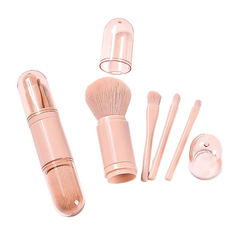 🖌️ 4-in-1 Portable Makeup Brush Set – Compact Travel Beauty Brush with Dual Caps 💄✨